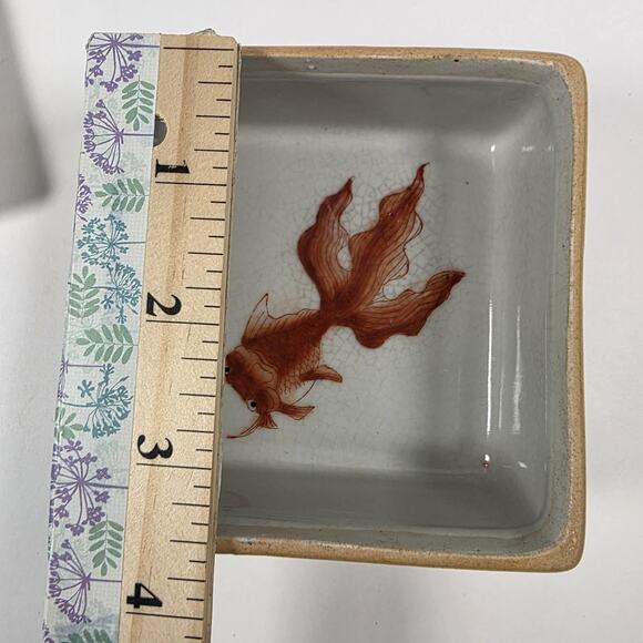 Vintage Homart Porcelain Goldfish Trinket Box Decorative box 3.5x3.5 - Picture 10 of 11